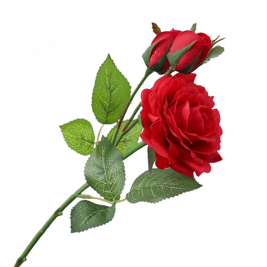 Real Touch Romantic Rose Artificial Flowers (1 Flower + 2 Buds) Moisturizing Texture for Home Decor Wedding Bridal Bouquet