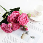 Ramo de Peonía y Rosa de Seda — 12 Colores, Hogar, Boda y Decoración Festiva