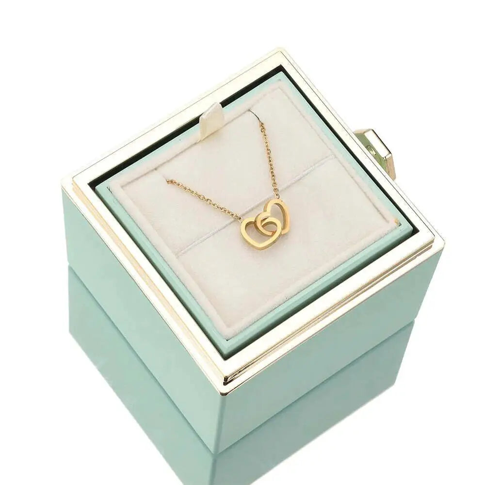2025 New Eternal Real Rose Rotating box Double Heart Custom Engraved Name Steel Necklace for Valentines Birthday Jewelry Gift
