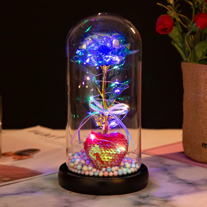 Rosa en Cúpula de Cristal con LED — Estilo La Bella y la Bestia, 16 Estilos, Regalo