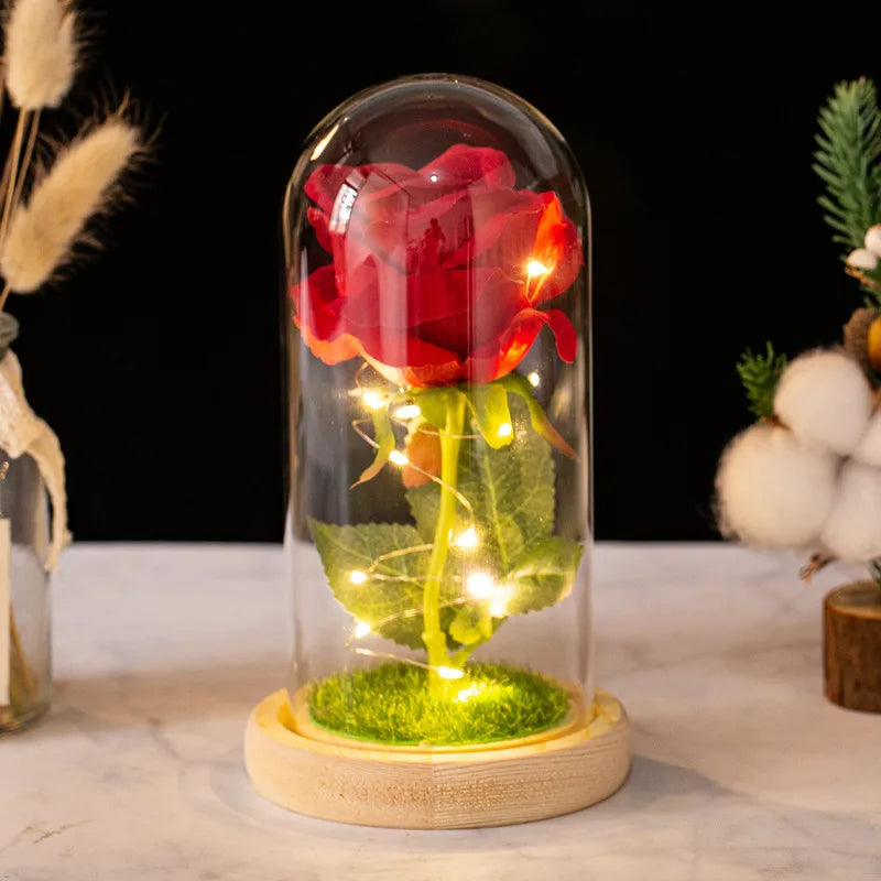 Creative Eternal Rose Glass Cover Ornament  LED Light Simulation  Flower  Mother's Day Valentine's Day Gift Anniversary Blessing