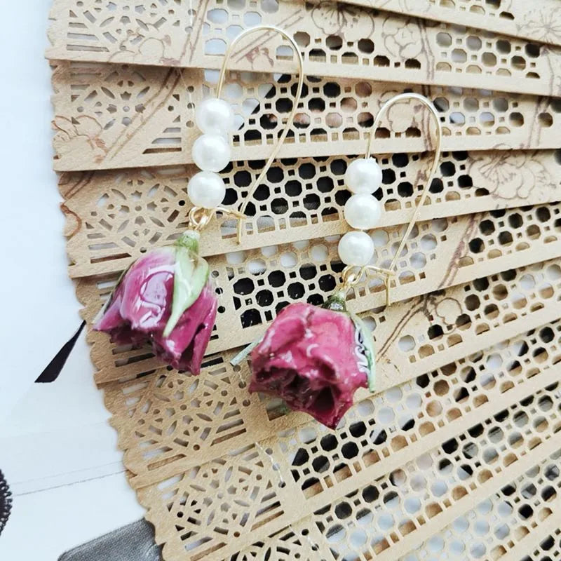 Immortal Rose Flower Earrings Elegant Epxoy Resin Dried Flower Earrings Colorful Rose Natural Plant Hoop Earrings Custom Jewelry