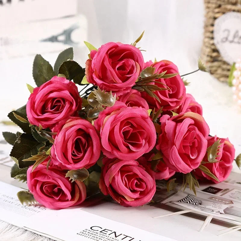 Ramo Nupcial de Rosas de Seda Realistas — 12 Colores, Bodas y Decoración de Jardín