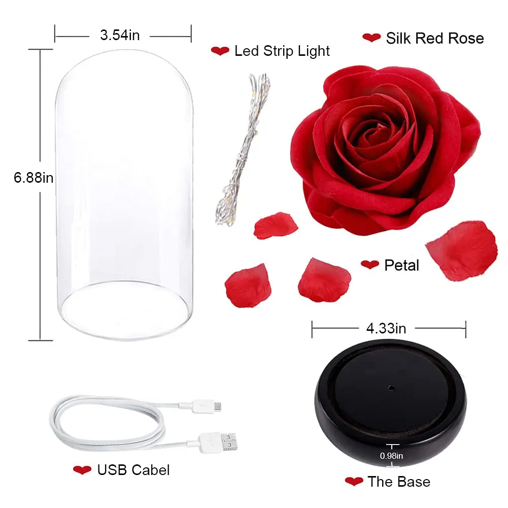 Artificial Rose Flowers Eternal Rose LED Light Foil Flower in Glass Cover Simulation Rose Flower Wedding Mother's Day Gifts