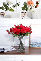Real Touch Romantic Rose Artificial Flowers (1 Flower + 2 Buds) Moisturizing Texture for Home Decor Wedding Bridal Bouquet