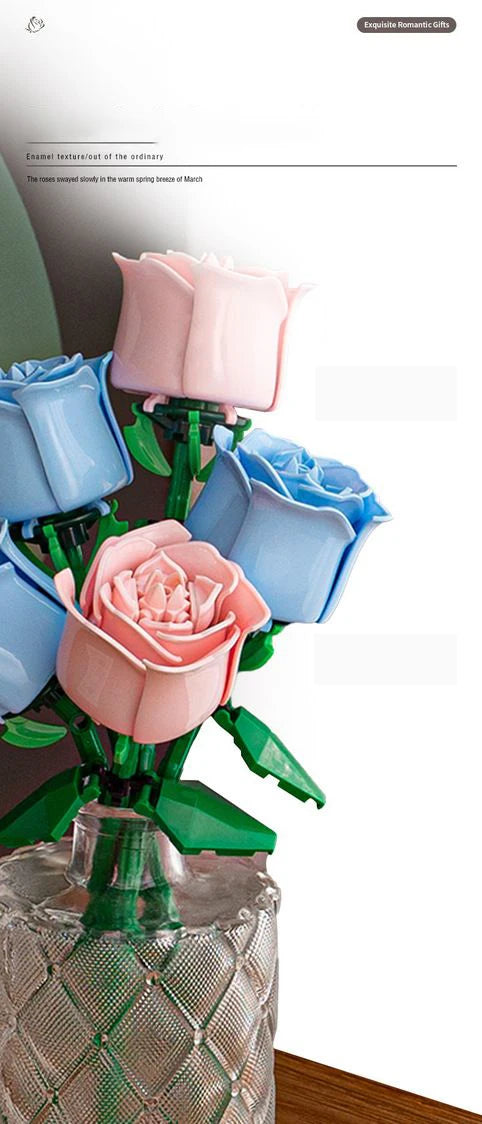 Eternal Building Rose Couple 3D Red/Pink/Blue Rose Toys Bouquet Love Home Decoration Mother's Day Valentine's Day Birthday Gift