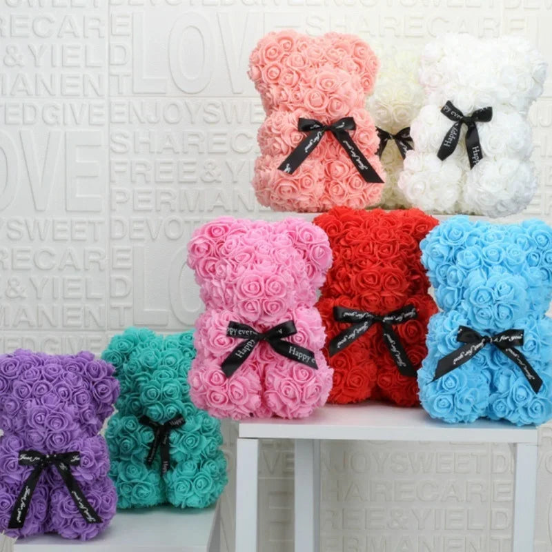 Romantic Valentine's Day Creative Eternal Flower Rose Bear Christmas Gift Rose Bear Hug Bear Wedding Flower Decoration Gift