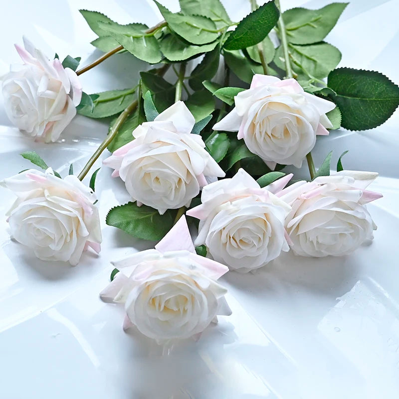 7pcs Pink Rose Artificial Flowers Real Touch Silk Flowers For Home Wedding Table Bouquet Party Decoration