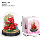 Eternal Flower Red Rose Bouquet Desktop Decoration Bonsai Romantic Building Blocks Bricks DIY Toy Valentine's Day Gift for Girls