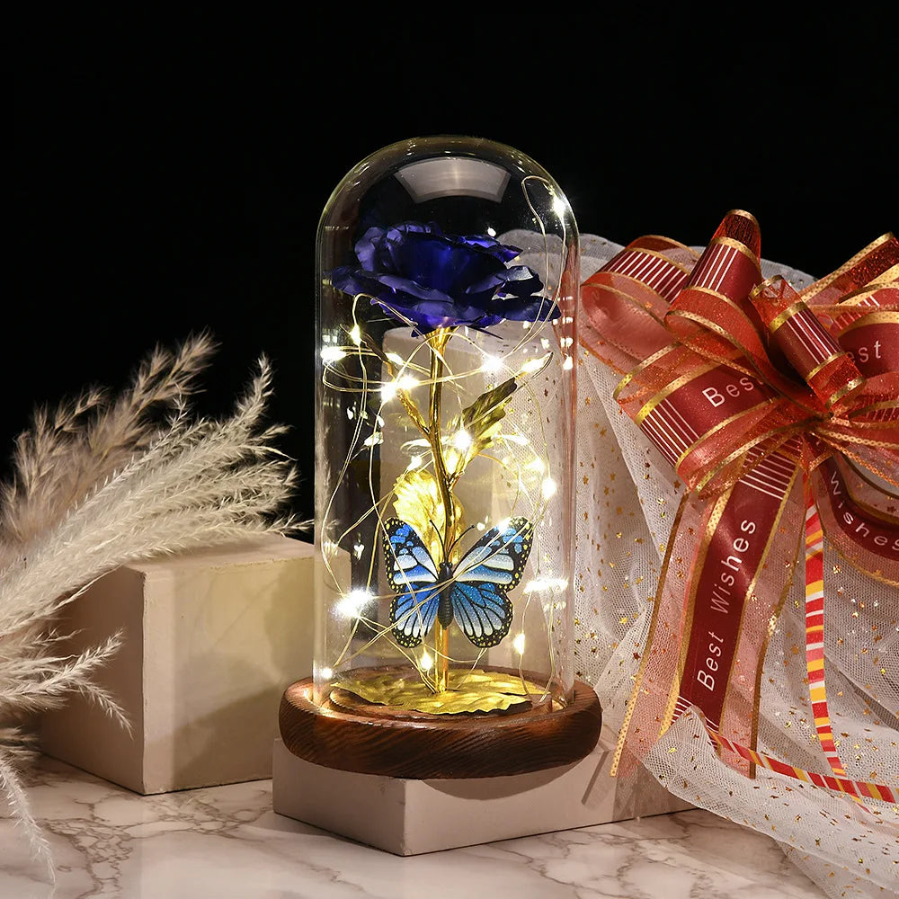 Rosa en Cúpula de Cristal con LED — Estilo La Bella y la Bestia, 16 Estilos, Regalo