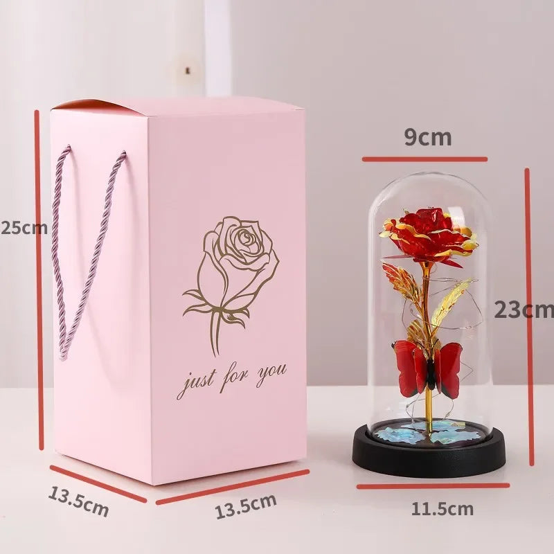 New Home Decor Glass Cover Rose Eternal Flower with Lamp Creative Decoration Ornament Bedroom Decoration