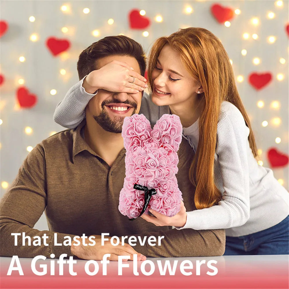 1pc 25cm Eternal Artificial Flower Rose Rabbit Romantic Gift For Birthday Anniversary Valentine's Wedding Decoration Home Decor