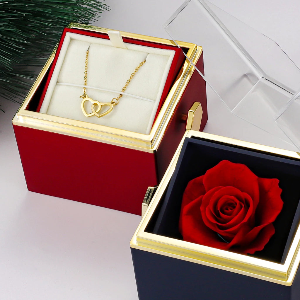 Eternal Rose Box -Heart Necklace & Soap Flower Gift Box Customize Heart Name Necklace Valentine's Day Gift for Women For Mom