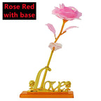 Rosa Bañada en Oro 24K — Rosa Dorada Eterna, Set con Base, 12 Colores, San Valentín