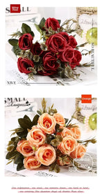 Retro Artificial Roses Bouquet Elegance Bridal Wedding Realistic Roses Flowers Floral Arrangement Ornaments Home Decoration
