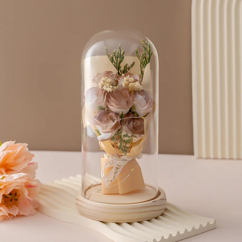 Eternal Rose LED Light glass Cover Flower Valentines Day Gift Wedding Party Decor Artificial Rose Flowers Light Christmas Gift