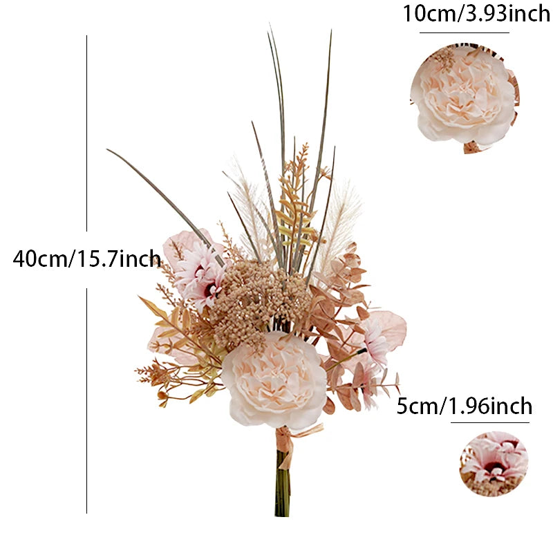 Ramo Mixto Peonía, Rosa y Pampas — Eucalipto, DIY Decoración Hogar