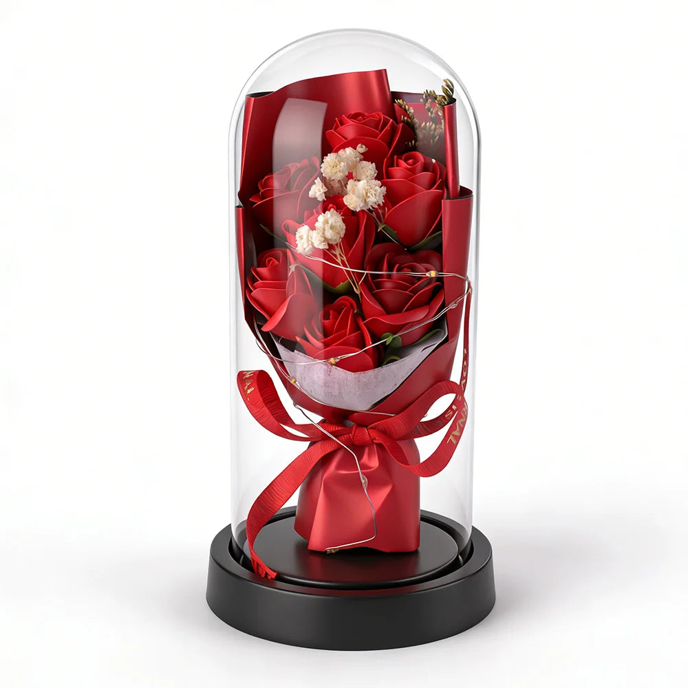 Rose Eternal Life Flower LED Starry Sky Glass Cover Living Room Decor Gift Ornament Perfect Valentine's Day Christmas Gift