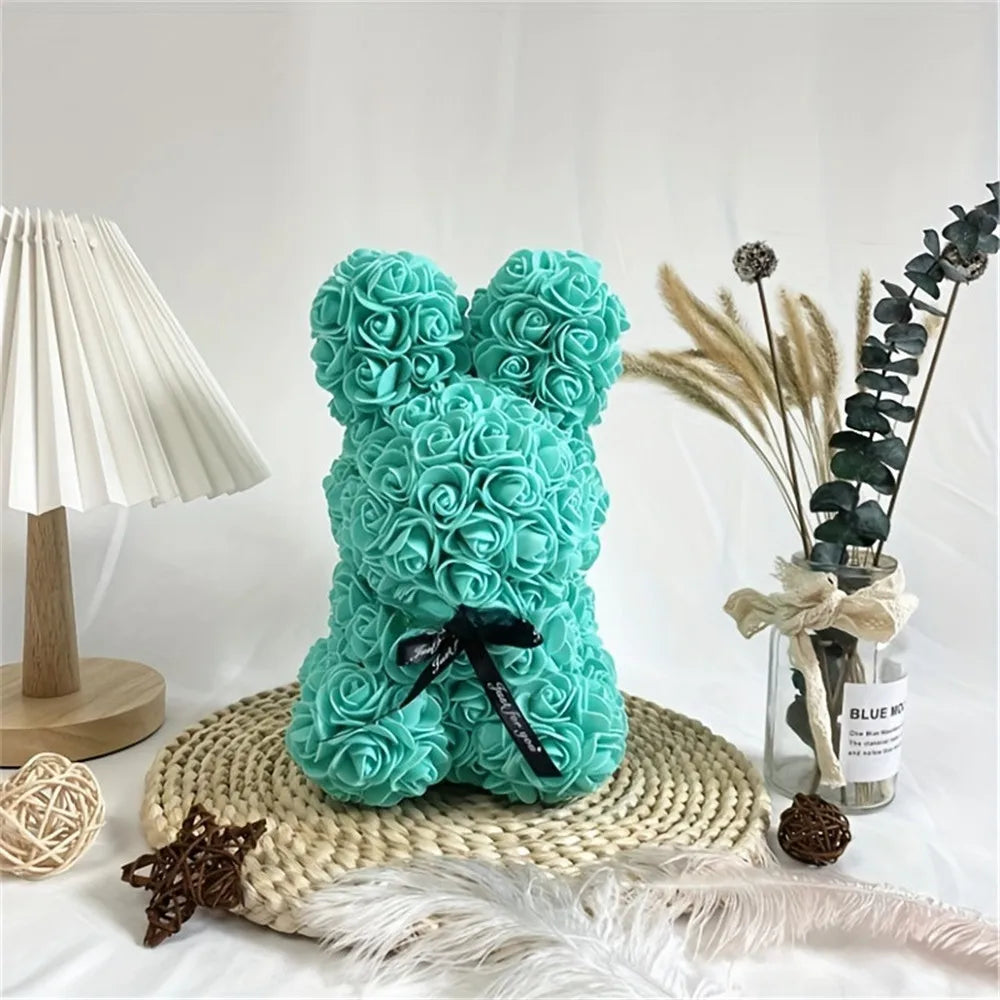 1pc 25cm Eternal Artificial Flower Rose Rabbit Romantic Gift For Birthday Anniversary Valentine's Wedding Decoration Home Decor
