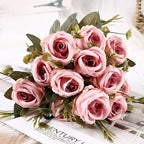 Retro Artificial Roses Bouquet Elegance Bridal Wedding Realistic Roses Flowers Floral Arrangement Ornaments Home Decoration