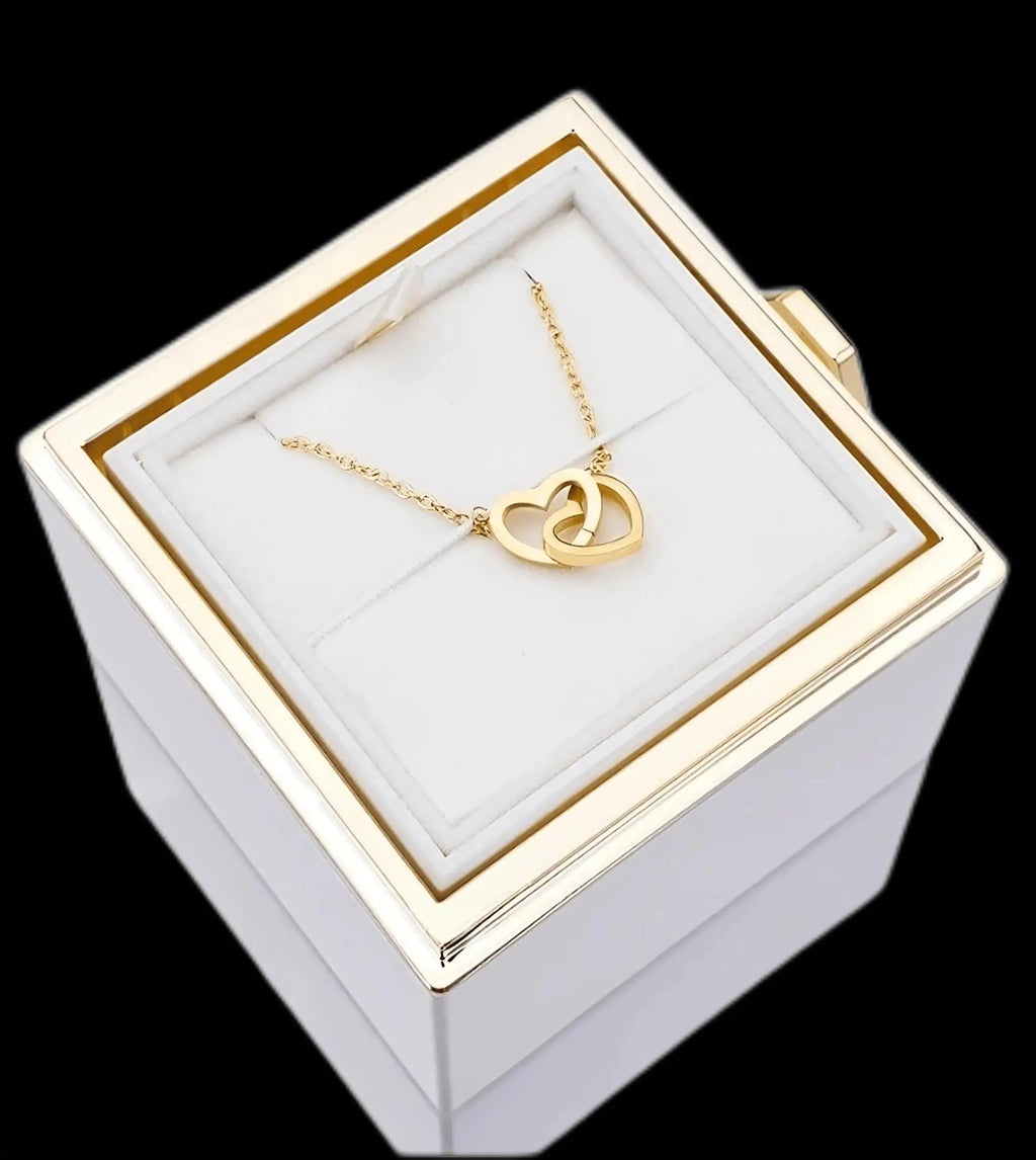2025 New Eternal Real Rose Rotating box Double Heart Custom Engraved Name Steel Necklace for Valentines Birthday Jewelry Gift