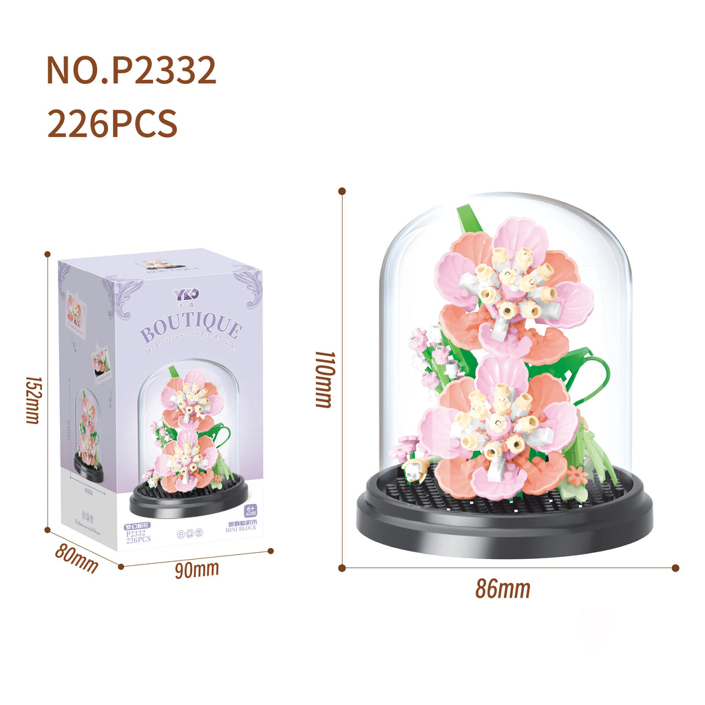 Eternal Flower Red Rose Bouquet Desktop Decoration Bonsai Romantic Building Blocks Bricks DIY Toy Valentine's Day Gift for Girls