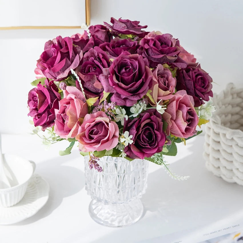 Rosa de Seda Tallo Individual — Jardín Exterior y Corona, 6 Colores, DIY