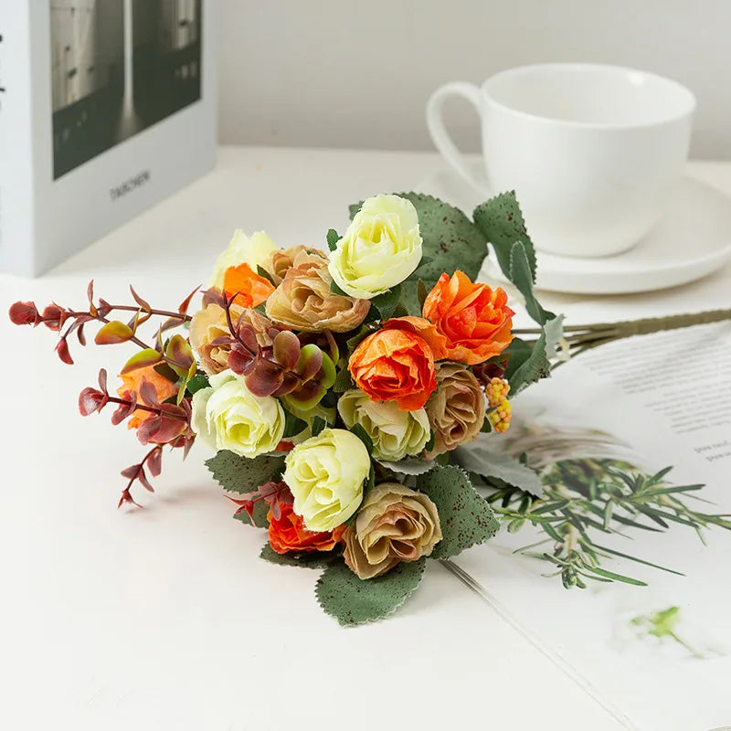 Tallos de Rosa de Seda con Hojas — Sets de 1 a 10 Unidades, 24 Colores, Novia y Centro de Mesa