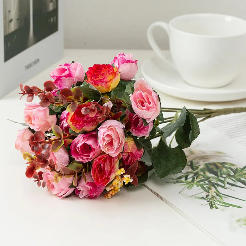 Tallos de Rosa de Seda con Hojas — Sets de 1 a 10 Unidades, 24 Colores, Novia y Centro de Mesa