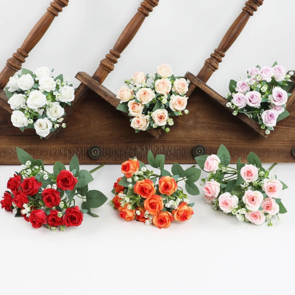 Red Rose Bouquet For Wedding Bridal Bouquets Artificial Flower Home Room Decor Hotel Party Decoration Desk Plants