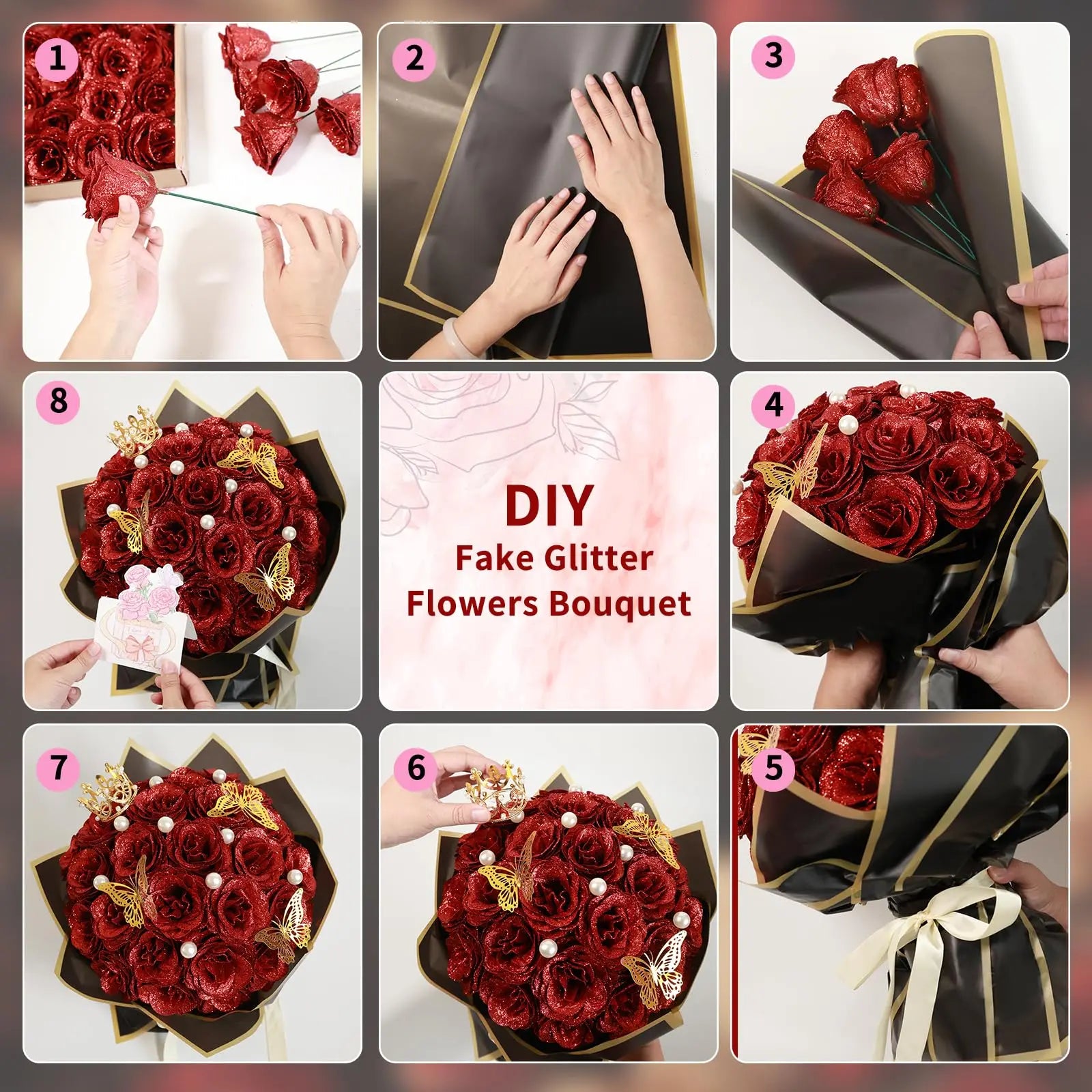Ramo de Rosas Brillantes con Purpurina — Set 12 o 24 Rosas, San Valentín y Aniversario