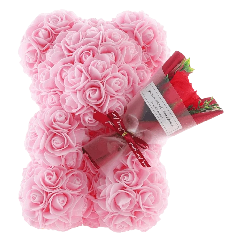 24cm Size Eternal Rose Bear Flower Bouquet Long Lasting Rose Bear Creative Design Artificial Rose Artificial Foam Flowers Bear