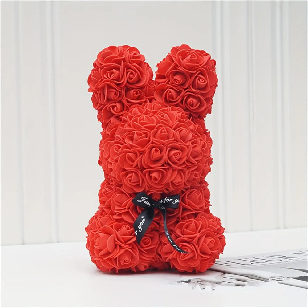 1pc 25cm Eternal Artificial Flower Rose Rabbit Romantic Gift For Birthday Anniversary Valentine's Wedding Decoration Home Decor