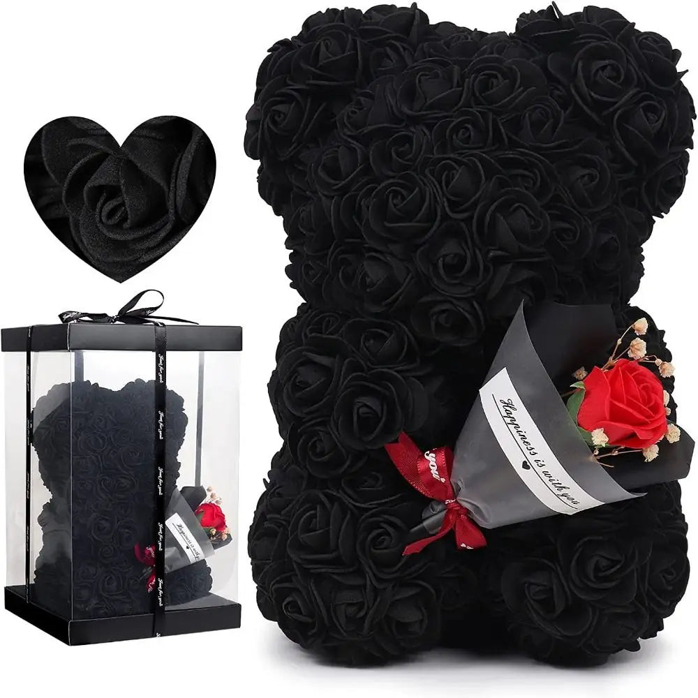 24cm Size Eternal Rose Bear Long Lasting Foam Flowers Rose Bear Artificial Rose Creative Design Artificial Flower Gift