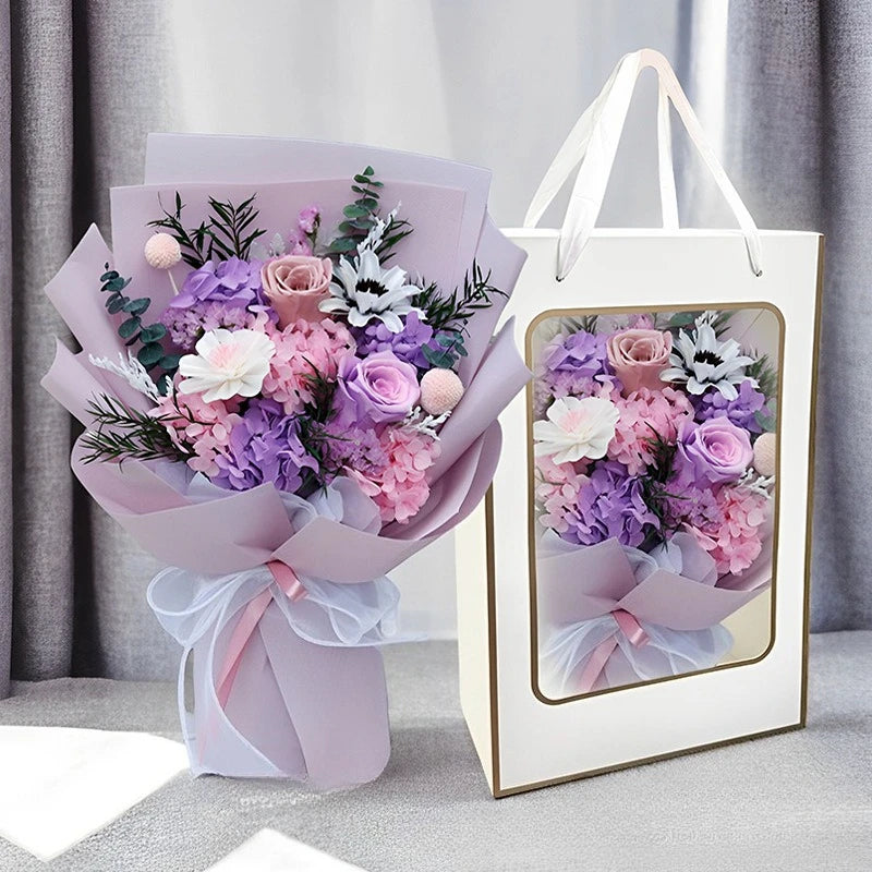 Eternal Preserved Rose,Hydrangea Bouquet Gift Box,Handmade Real Flower Arrangement for Girlfriend,Women,Anniversary,Lasts 3 Year
