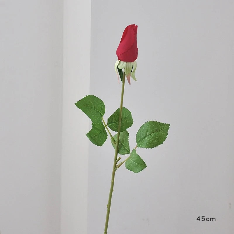 45CM Artificial Rose Bud with Moisturizing Touch Silk Flower for Home Living Room Entrance Decoration Photography Prop