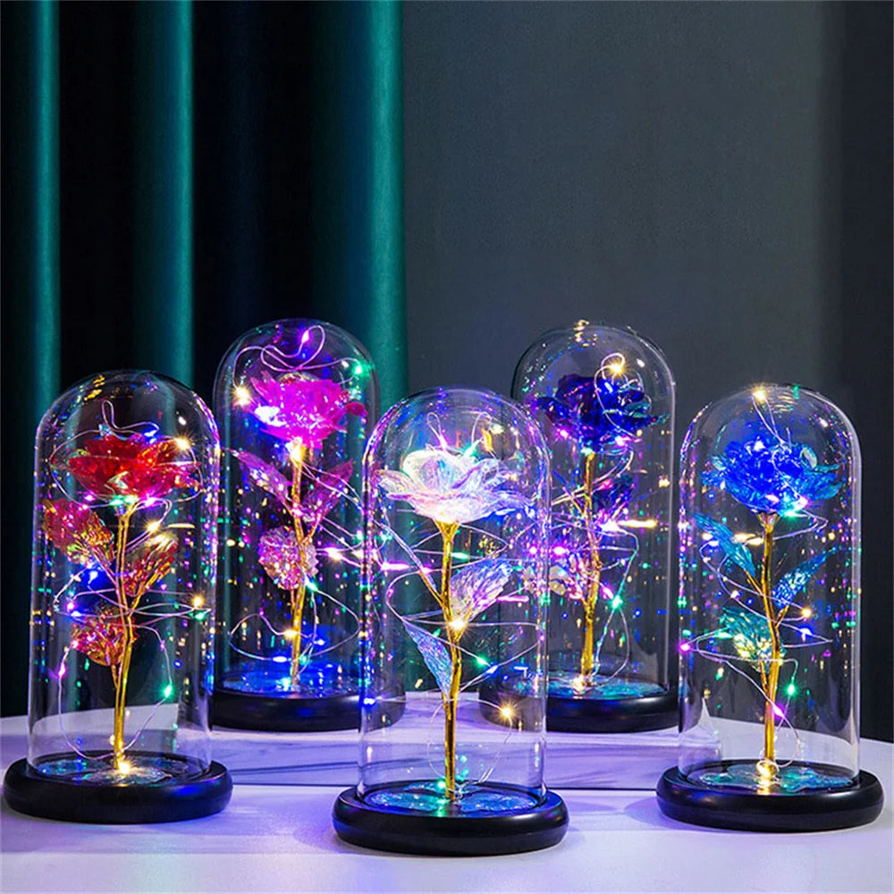 Led Galaxy Rose Eternal 24k Gold Foil Flower With String Lights & Box Artificial Flower Gift Valentine'S Day Gift For Women Girl