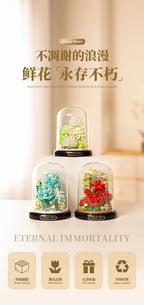Eternal Flower Red Rose Bouquet Desktop Decoration Bonsai Romantic Building Blocks Bricks DIY Toy Valentine's Day Gift for Girls