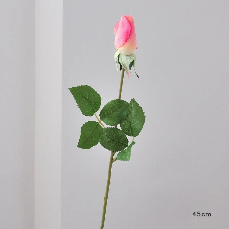 45CM Artificial Rose Bud with Moisturizing Touch Silk Flower for Home Living Room Entrance Decoration Photography Prop