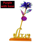 Rosa Bañada en Oro 24K — Rosa Dorada Eterna, Set con Base, 12 Colores, San Valentín