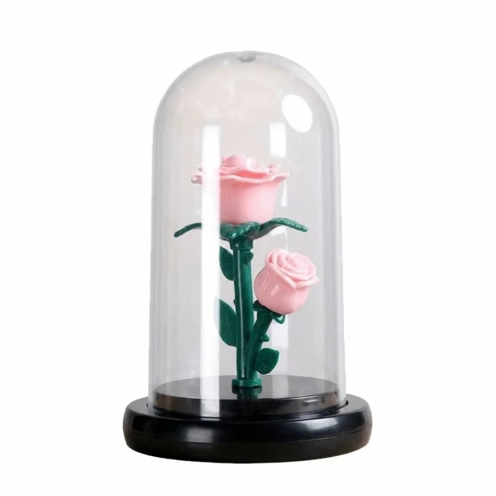 Romantic Eternal Rose Lamp with Lampshade Luminous LED Flower Light Pink Simple Rose Flower Night Light Wedding Decor