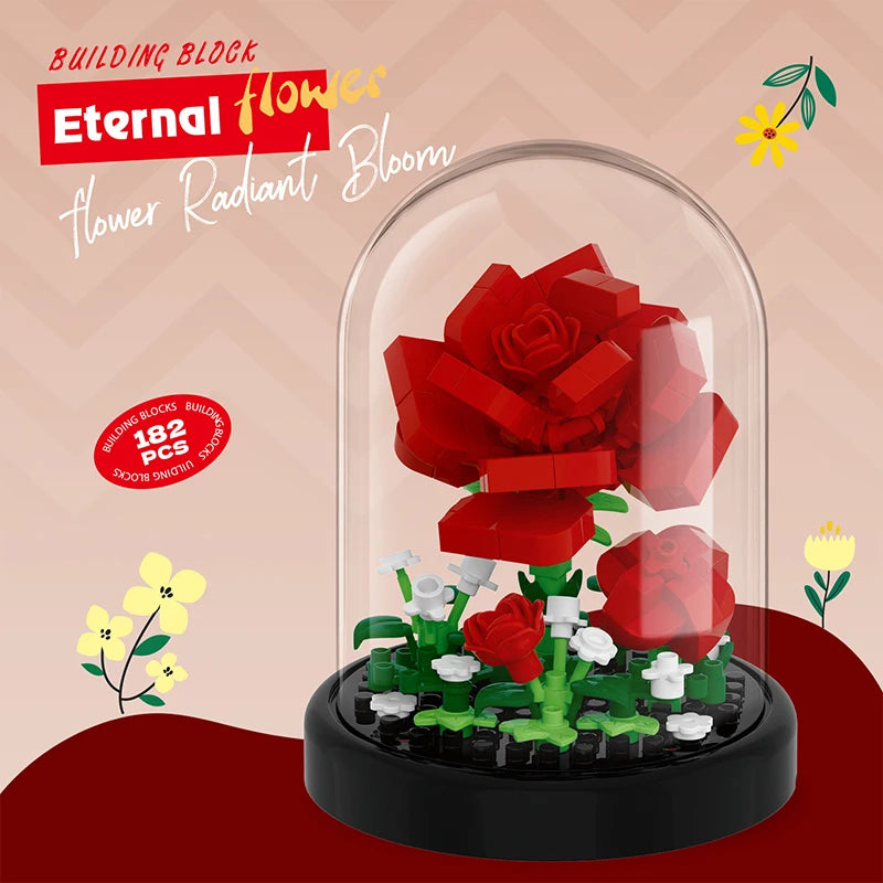 Eternal Bouquet Flower Assembly Blocks Children's Toy Mini Brick Particle Girl Series Rose Bundle Valentine's Day Birthday Gift