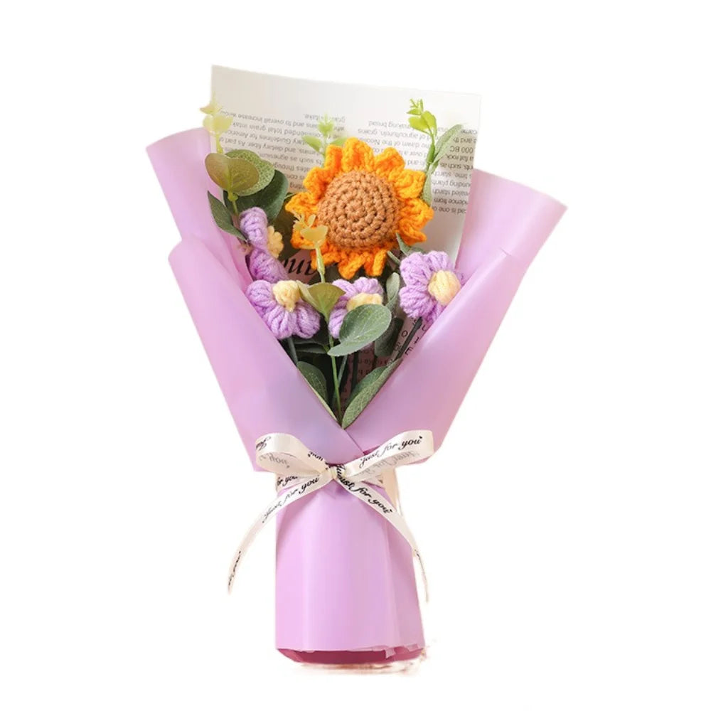 Artificial Flower Crochet Bouquet Eternal Flower Handmade Graduation Bouquet Mothers Day Birthday Gift Anniversary
