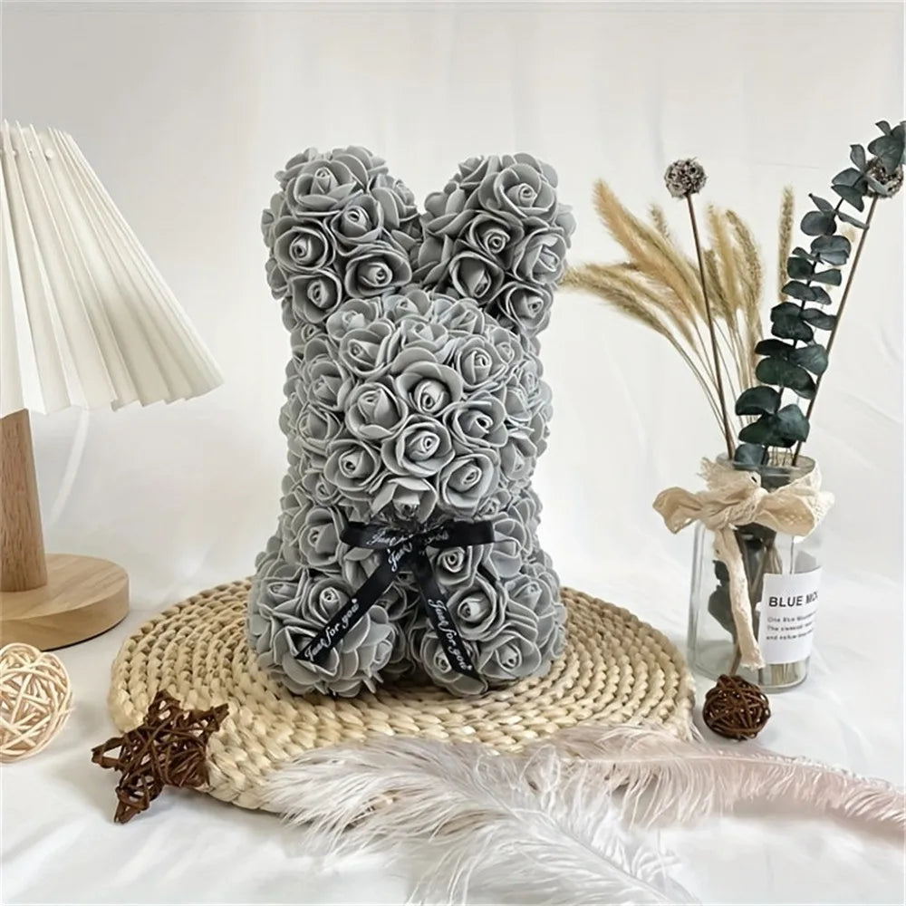 1pc 25cm Eternal Artificial Flower Rose Rabbit Romantic Gift For Birthday Anniversary Valentine's Wedding Decoration Home Decor