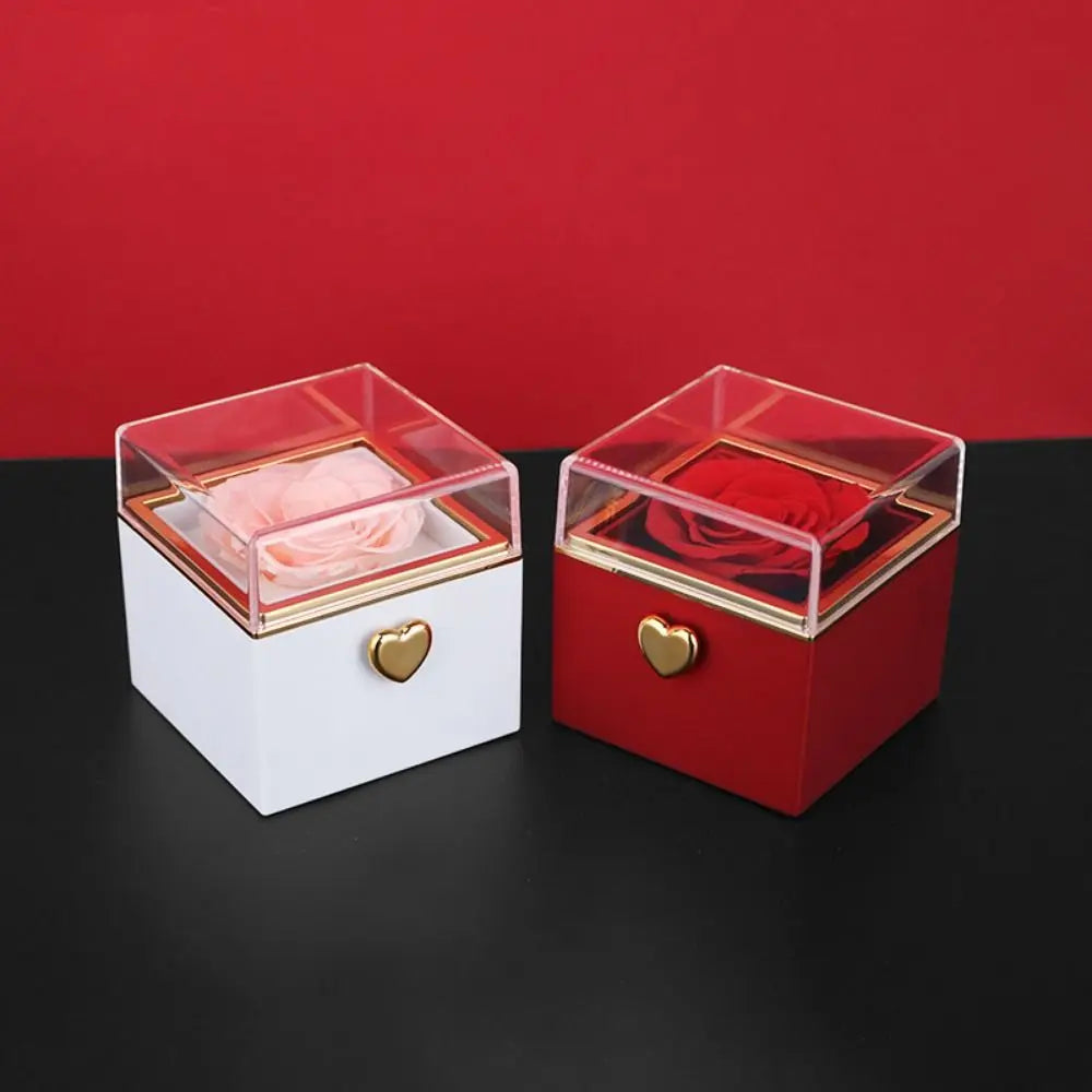 Caja Joyero Giratoria con Rosa Eterna — Exhibidor de Anillos, 3 Colores, Propuesta y Boda