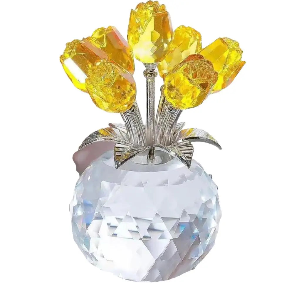 Crystal Gemstone Rose Flower Colourful Rose Bouquet Eternal Ornament Gift Figurine Red Decorative Rose Rose