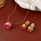 French Elegant Eternal Rose Flower Pendant Necklace Earrings Jewelry Set Women's Fashion Statement Party Ladies Girls Jewelry