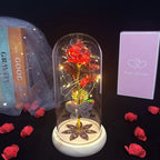 Rosa Galaxy de Cristal en Cúpula de Vidrio con LED — Regalo Cumpleaños, Mamá, Abuela y Esposa