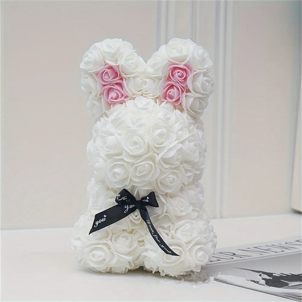 1pc 25cm Eternal Artificial Flower Rose Rabbit Romantic Gift For Birthday Anniversary Valentine's Wedding Decoration Home Decor