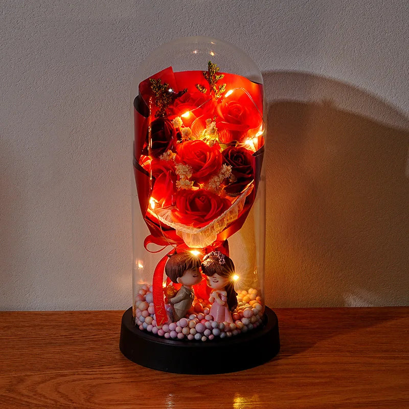 Wedding Birthday Valentine Day Gift Eternal Rose Flower Colorful Luminous Ornament for Women Mom Girlfriend Wife Home Decoration